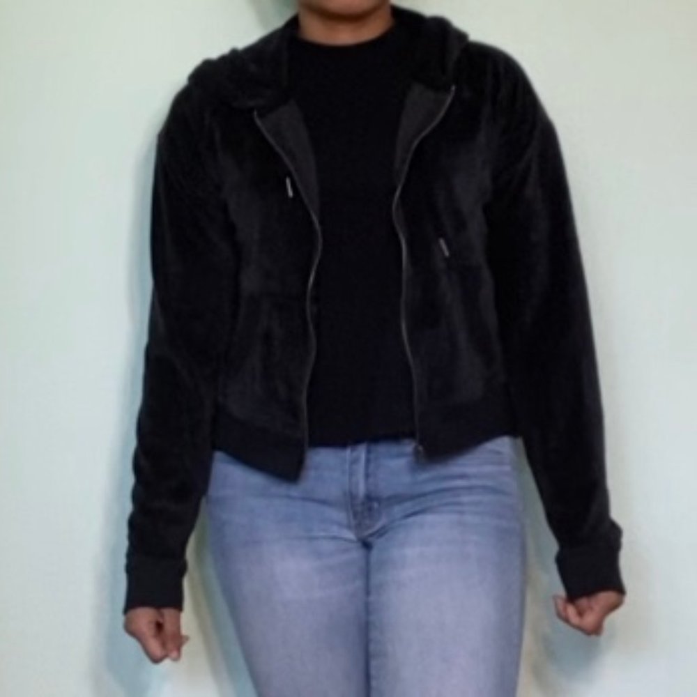Blue Velvet Cropped Hoodie